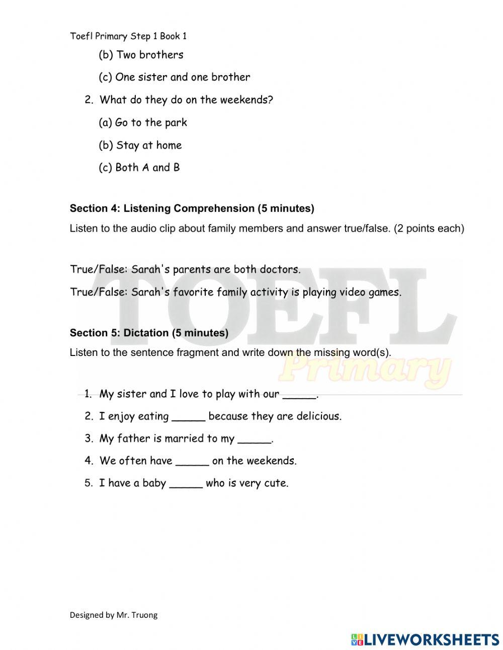 Mock test Unit 1: My family