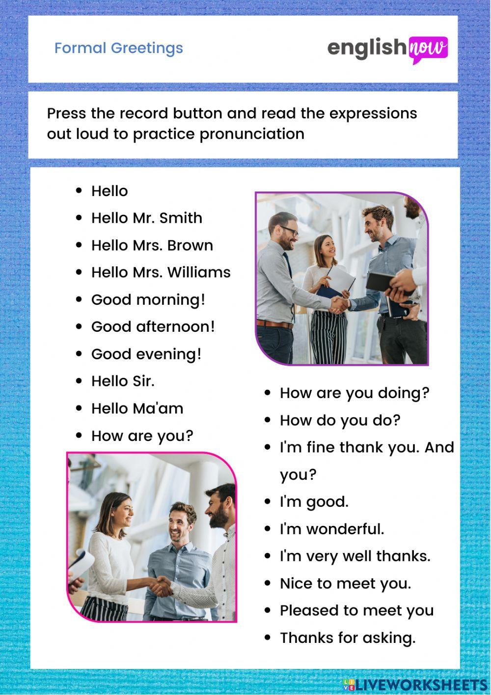 Formal Greetings Activity Live Worksheets formal-greetings-activity-live-worksheets