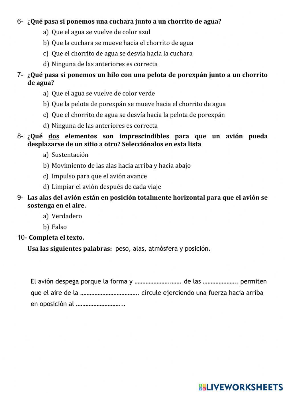 Examen sobre la materia y sus propiedades