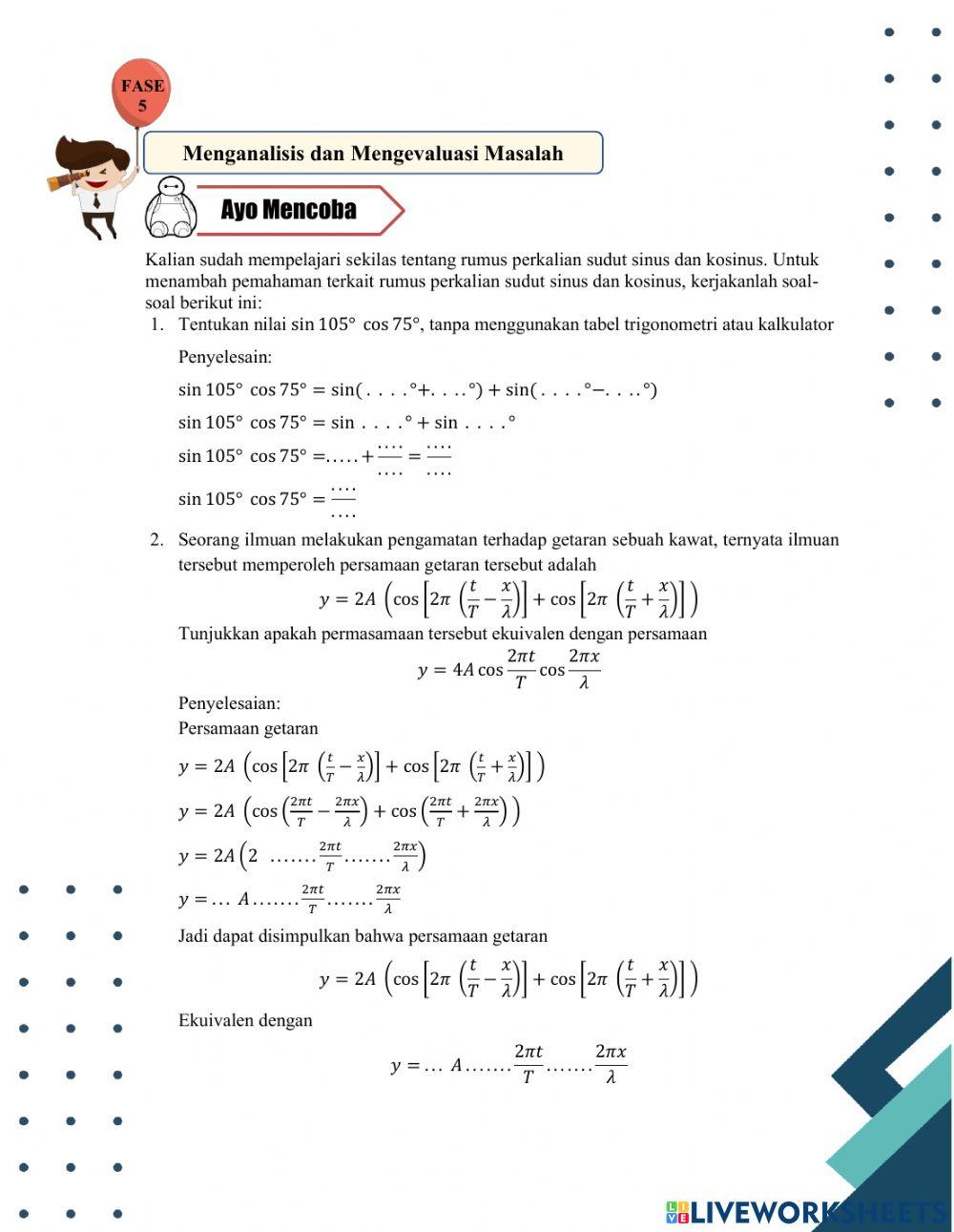 Rumus penjumlahan sinus dan kosinus