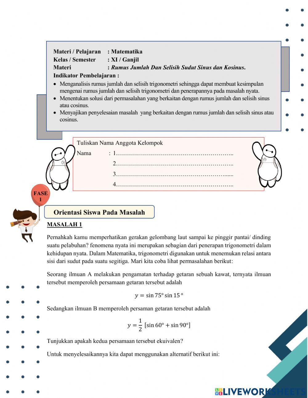 Rumus jumlah dan selisih sudut sinus dan cosinus