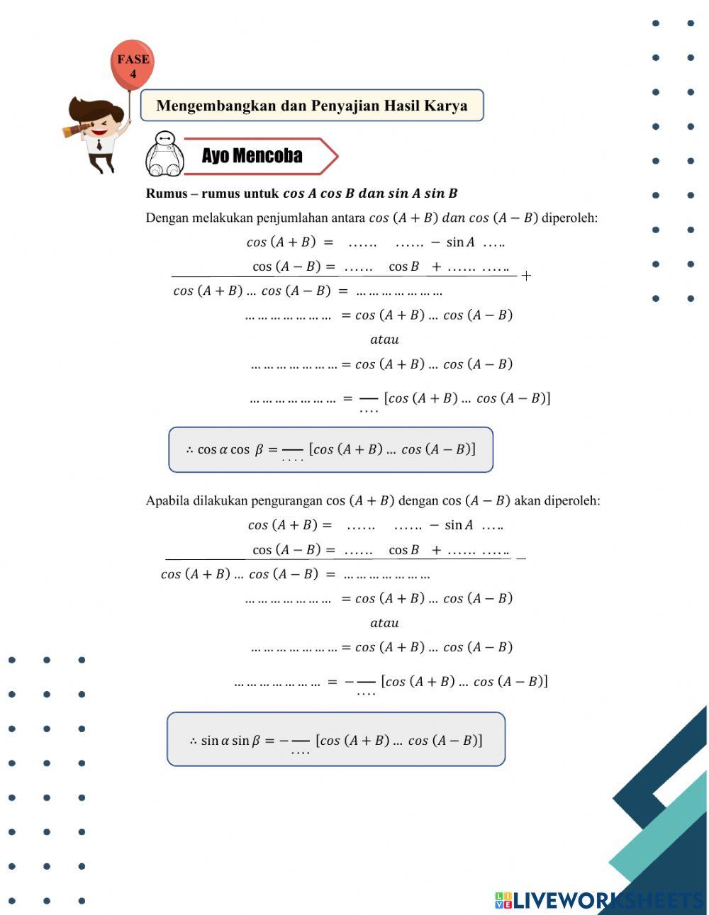 Rumus jumlah dan selisih sudut sinus dan cosinus