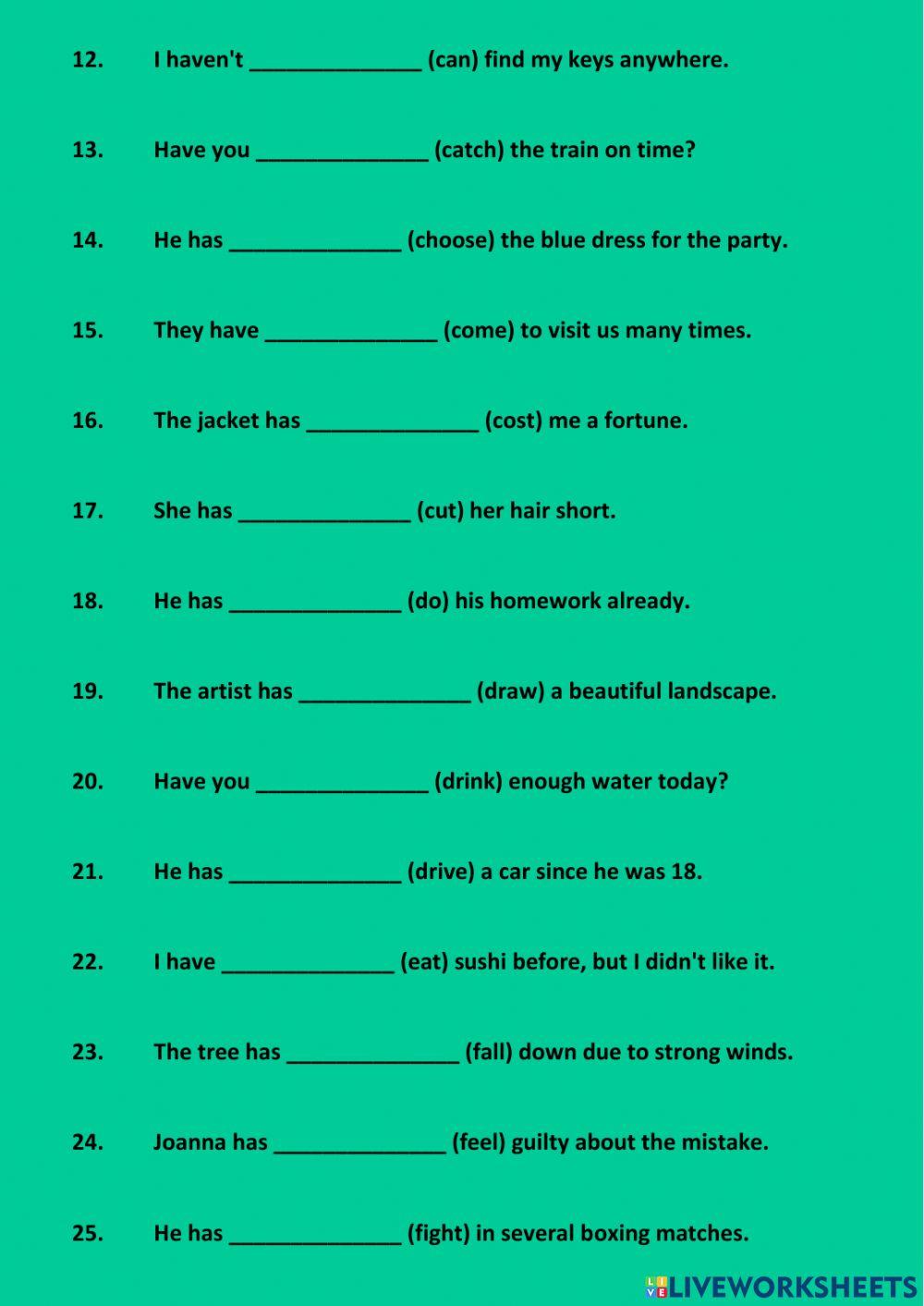 Irregular Verb Sentences