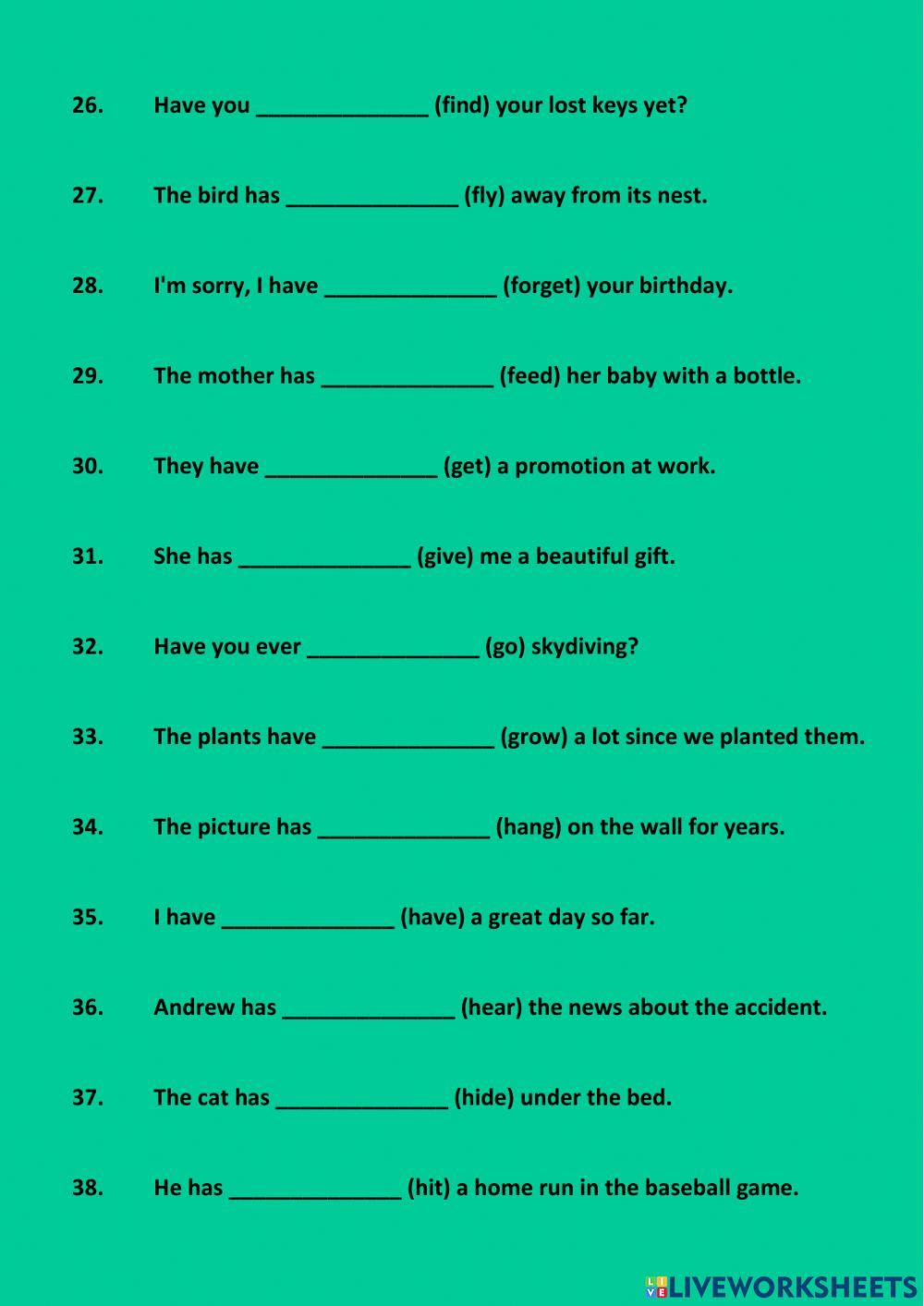 Irregular Verb Sentences