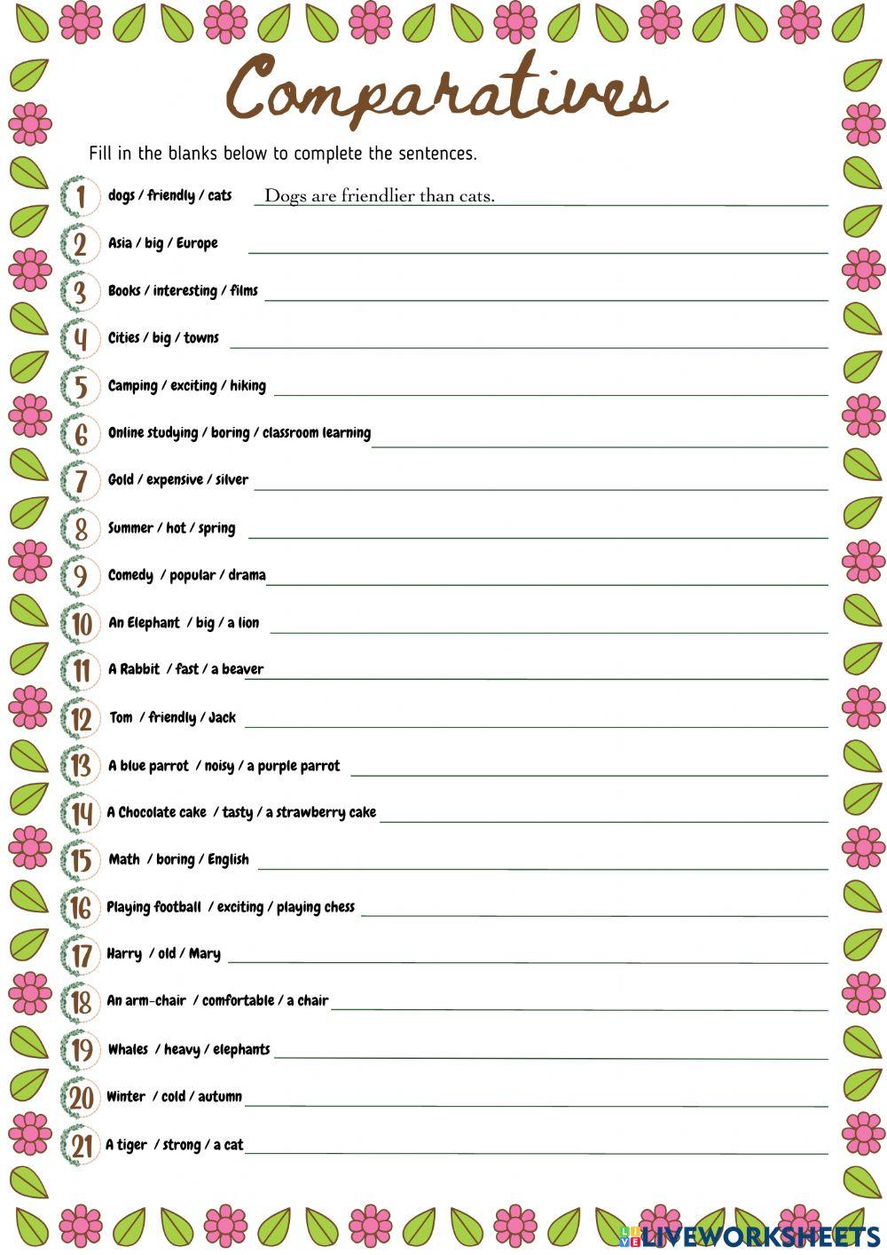 Comparatives - fill in the blanks