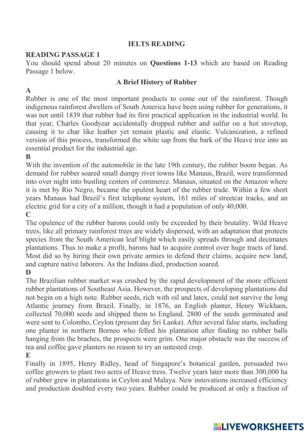 IELTS Reading. A Brief History of Rubber