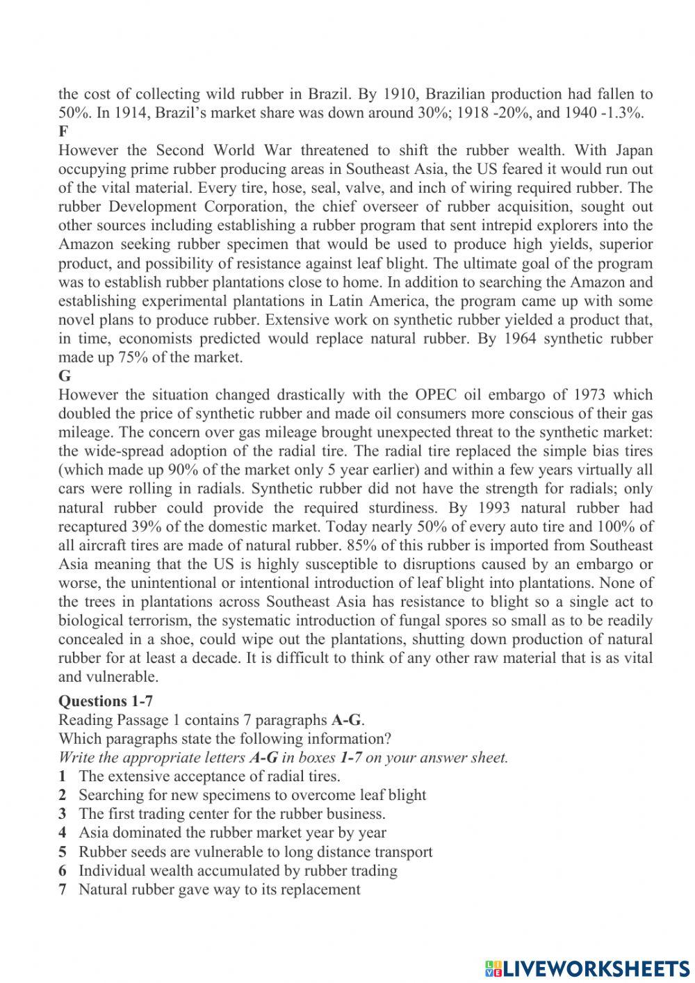 IELTS Reading. A Brief History of Rubber
