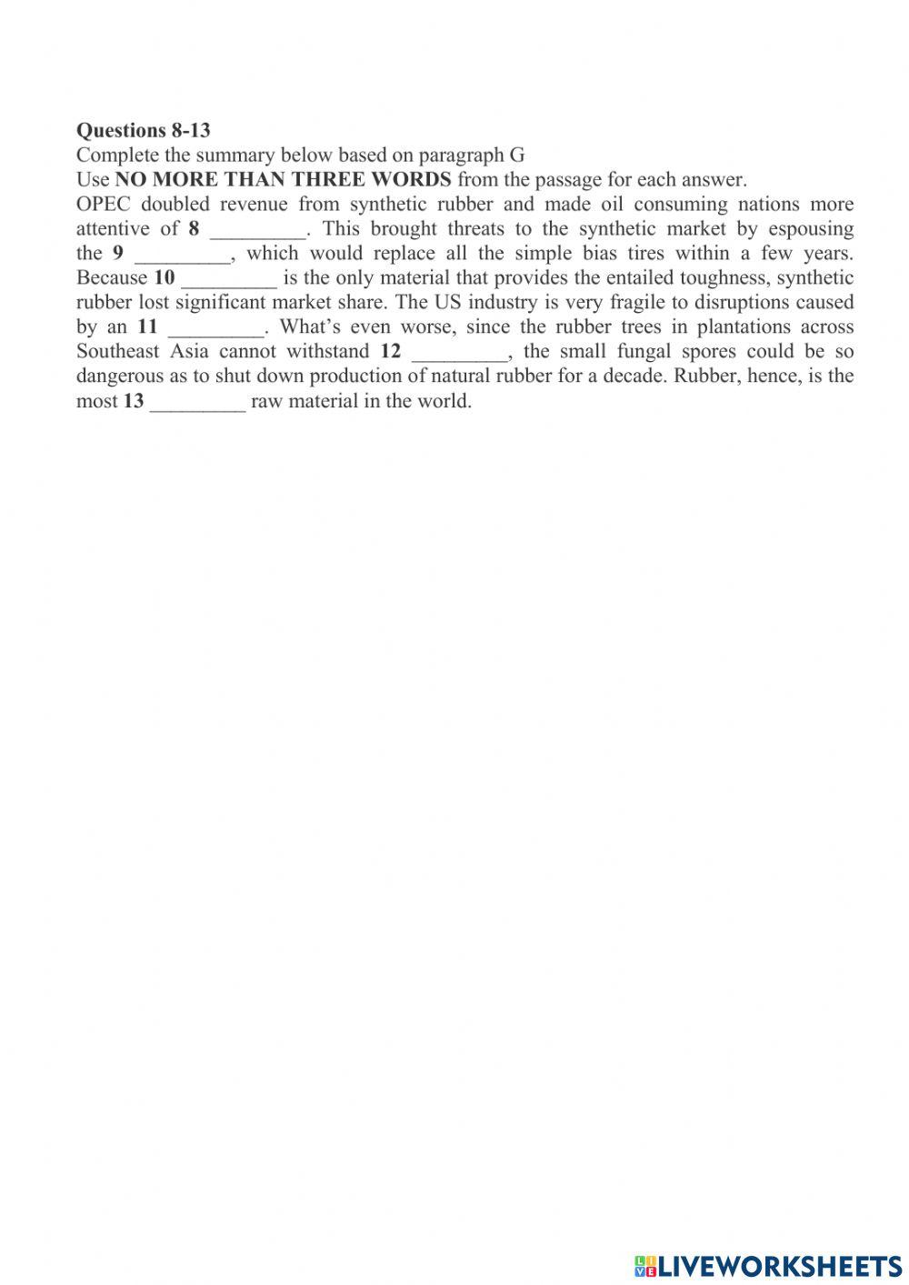 IELTS Reading. A Brief History of Rubber