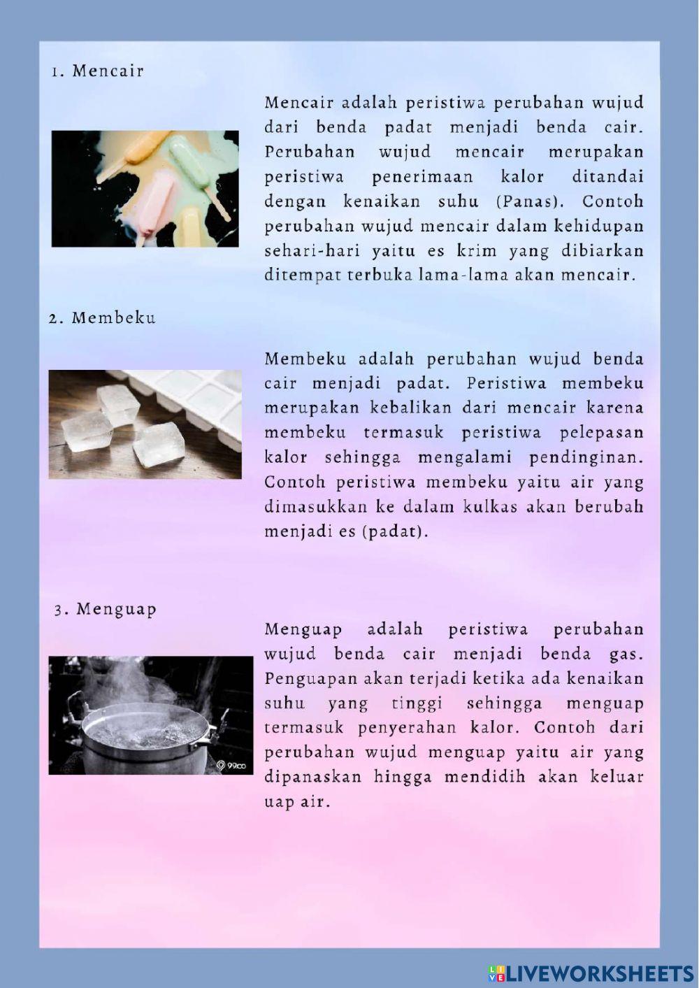 Live Worksheets Perubahan Wujud Benda Kelas V