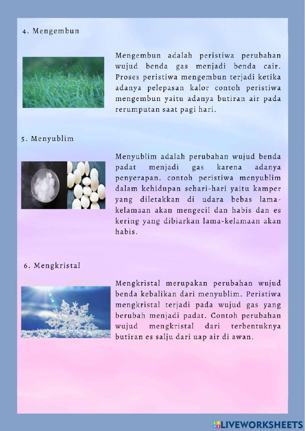 Live Worksheets Perubahan Wujud Benda Kelas V