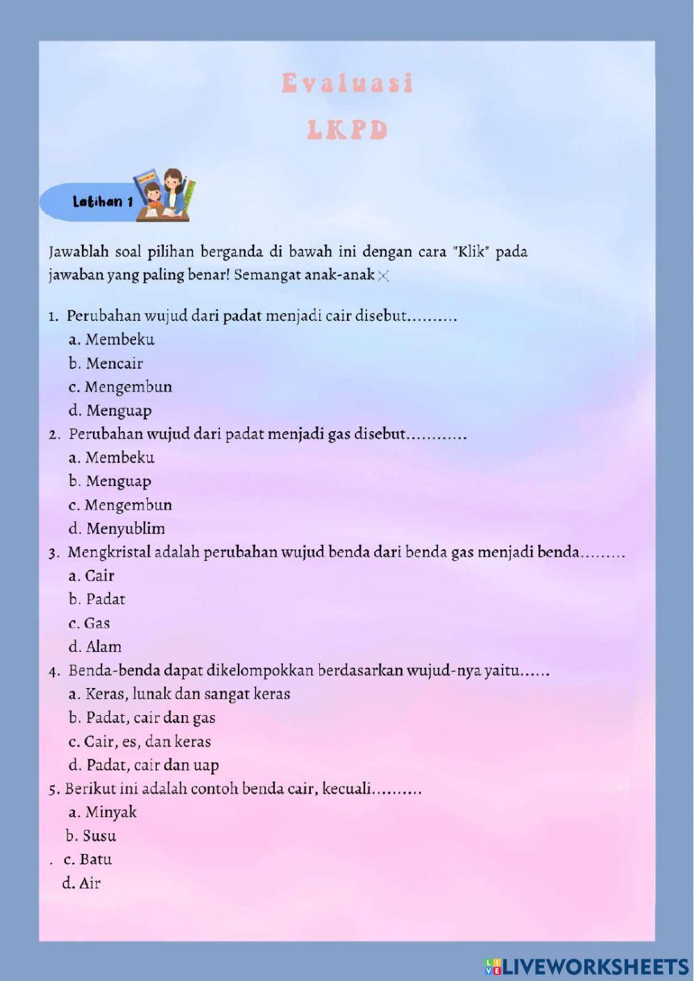Live Worksheets Perubahan Wujud Benda Kelas V