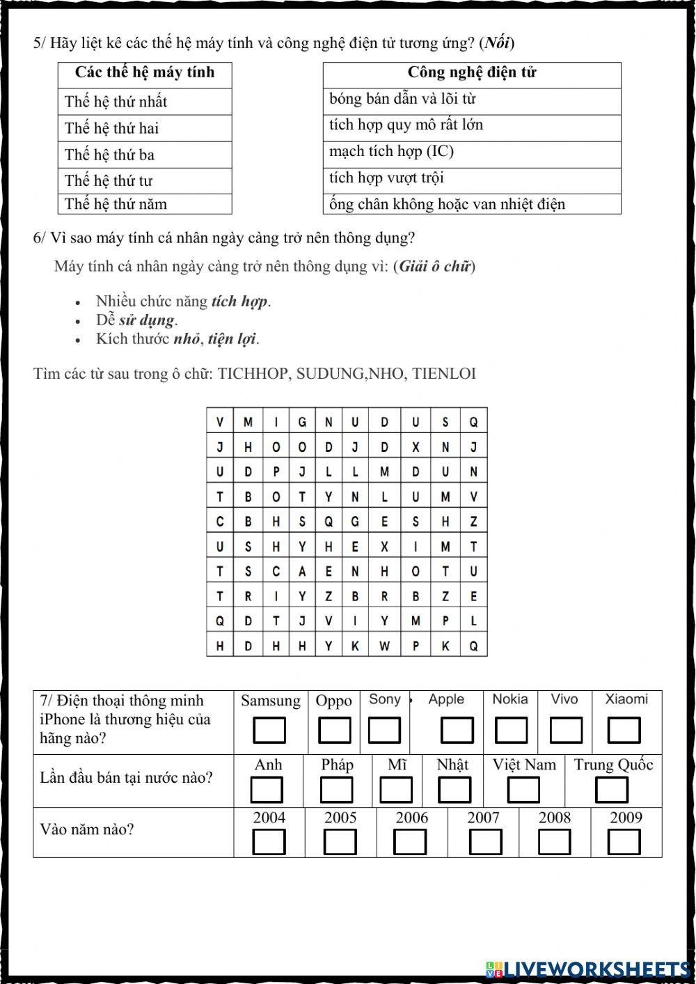 Tin học 8 - Chủ đề A - Bài 1. Vài nét lịch sử phát triển máy tính
