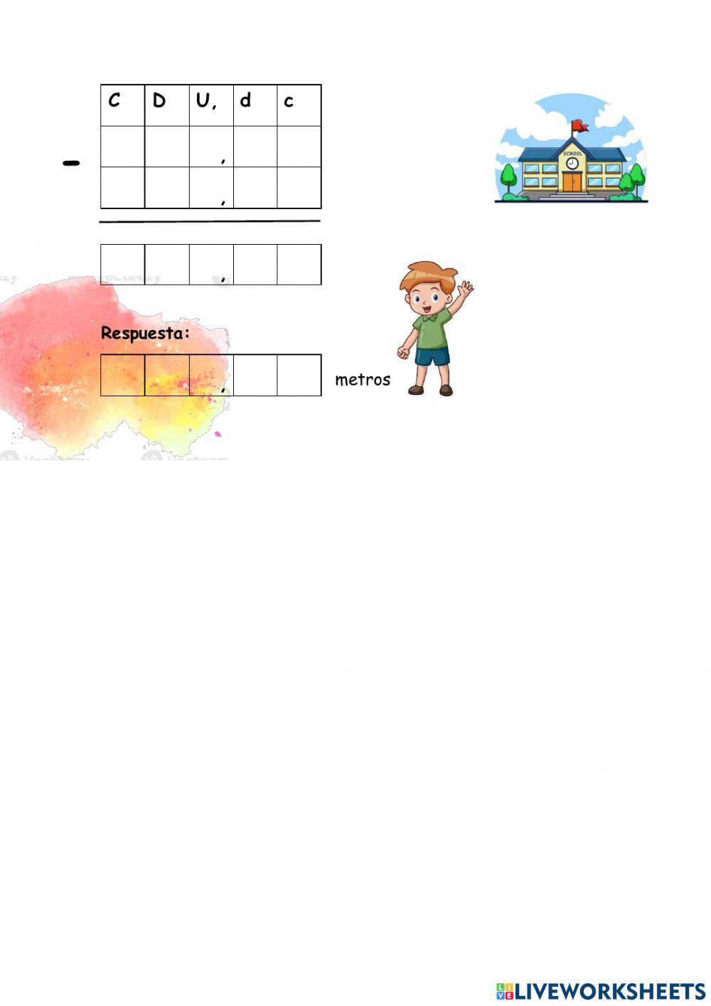 Operaciones de resta con números decimales