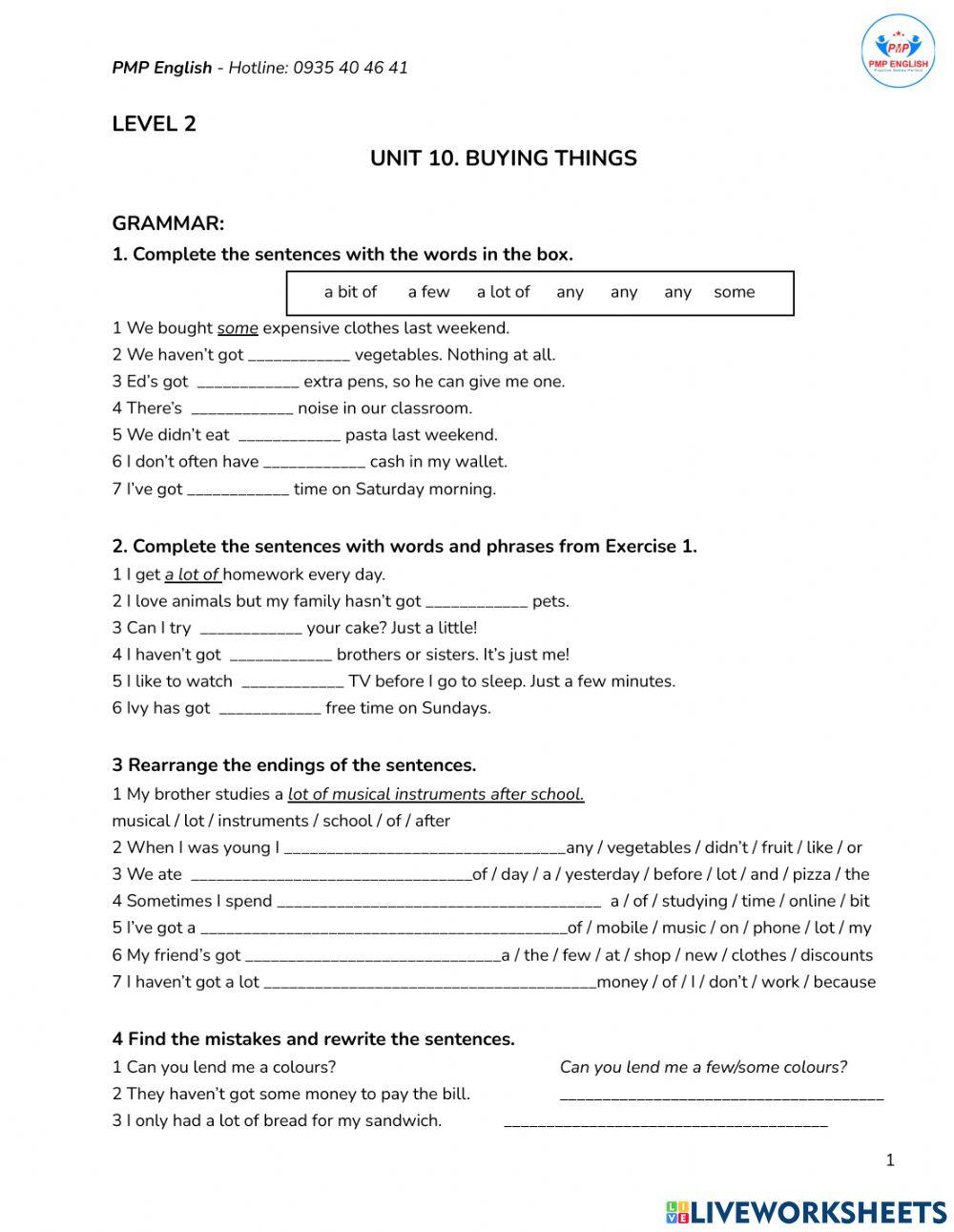 Prepare 2 - Unit 10.1: Buying things