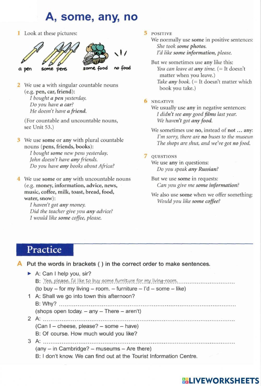 Basic Grammar - 54 A, some, any,no