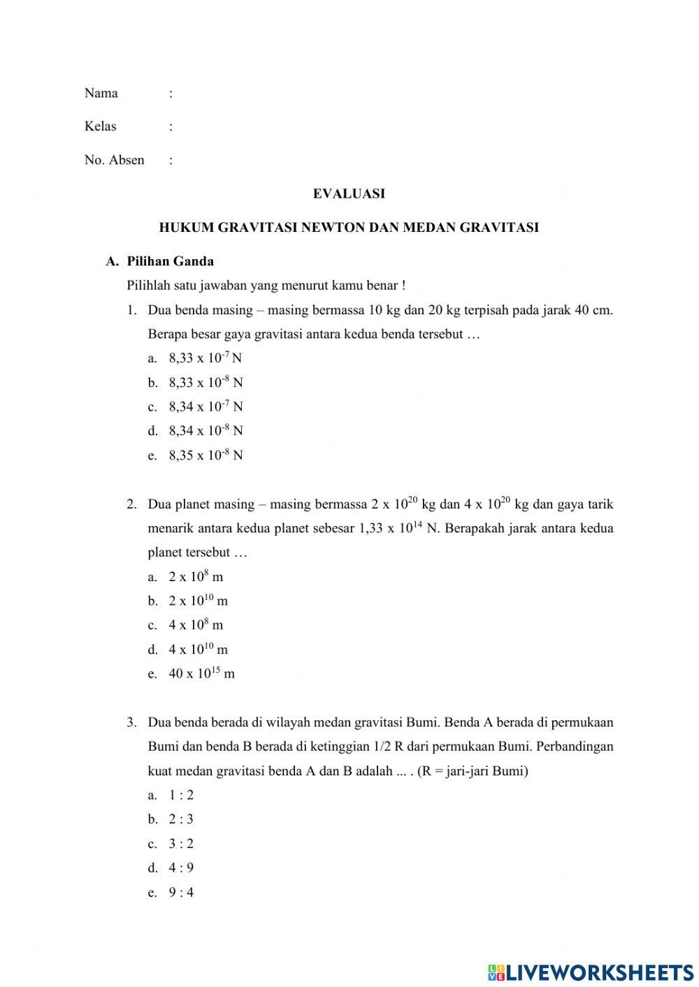 Evaluasi Hukum Gravitasi Newton dan Medan Gravitasi