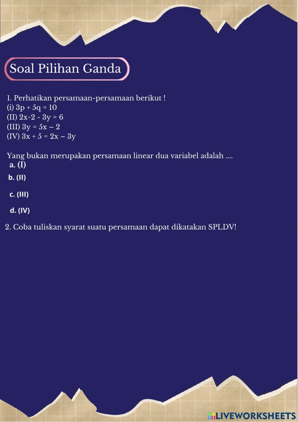 Sistem Persamaan atau Pertidaksamaan Linear Dua Variabel