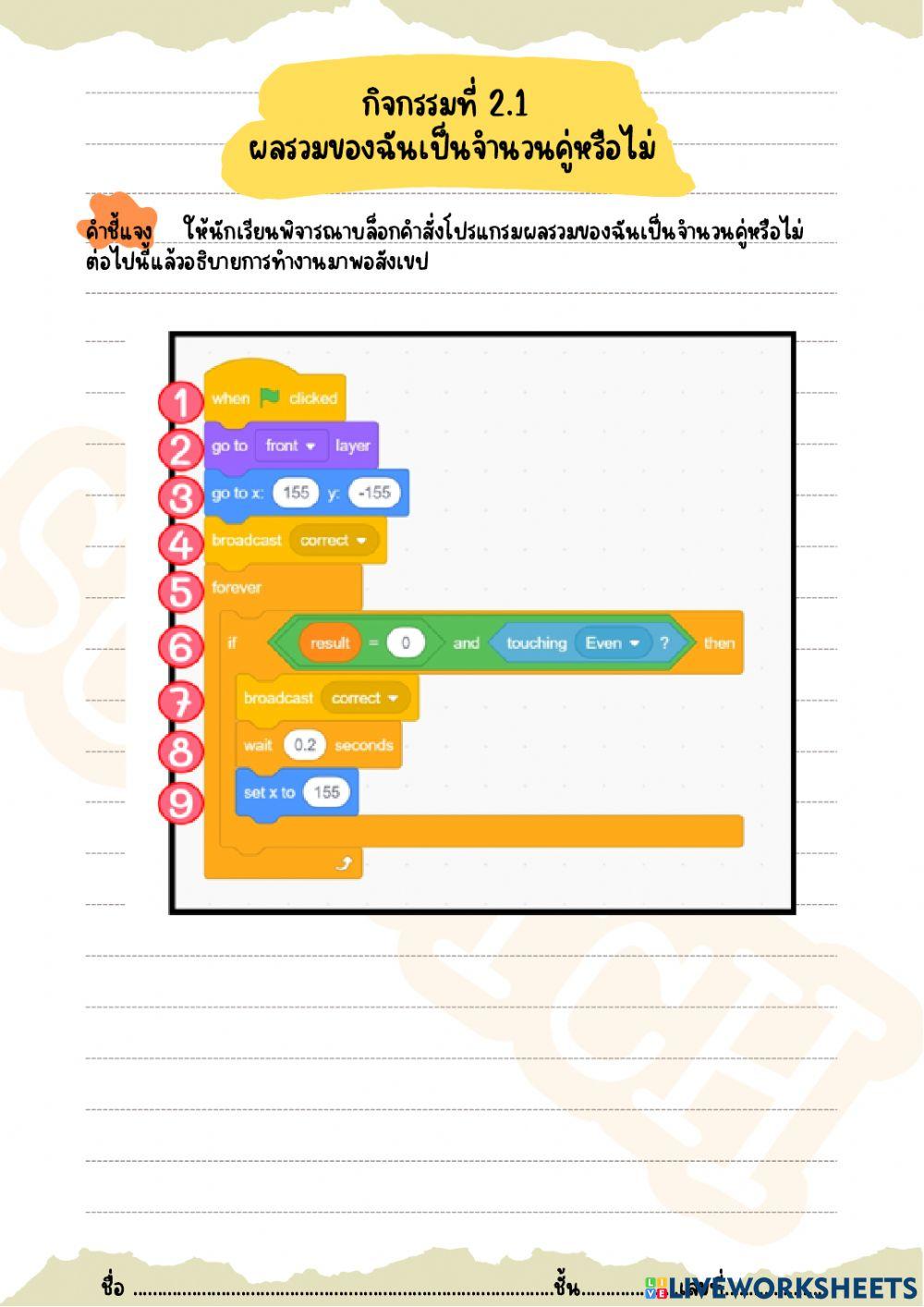 กิจกรรมที่ 2.1 ผลรวมของฉันเป็นจำนวนคู่หรือไม่