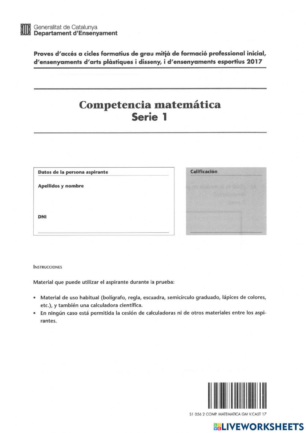 Proves d’accés a cicles formatius de grau mitjà de formació professional inicial, d’ensenyaments d’arts plàstiques i disseny, i d’ensenyaments esportius 2017