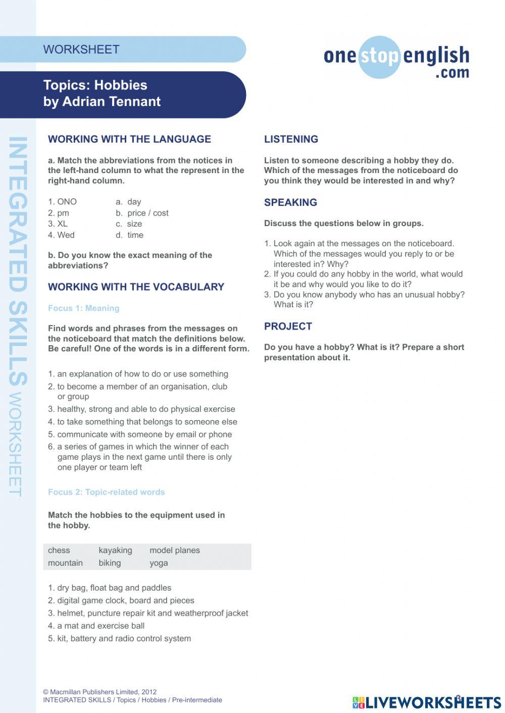 Hobbies and interests