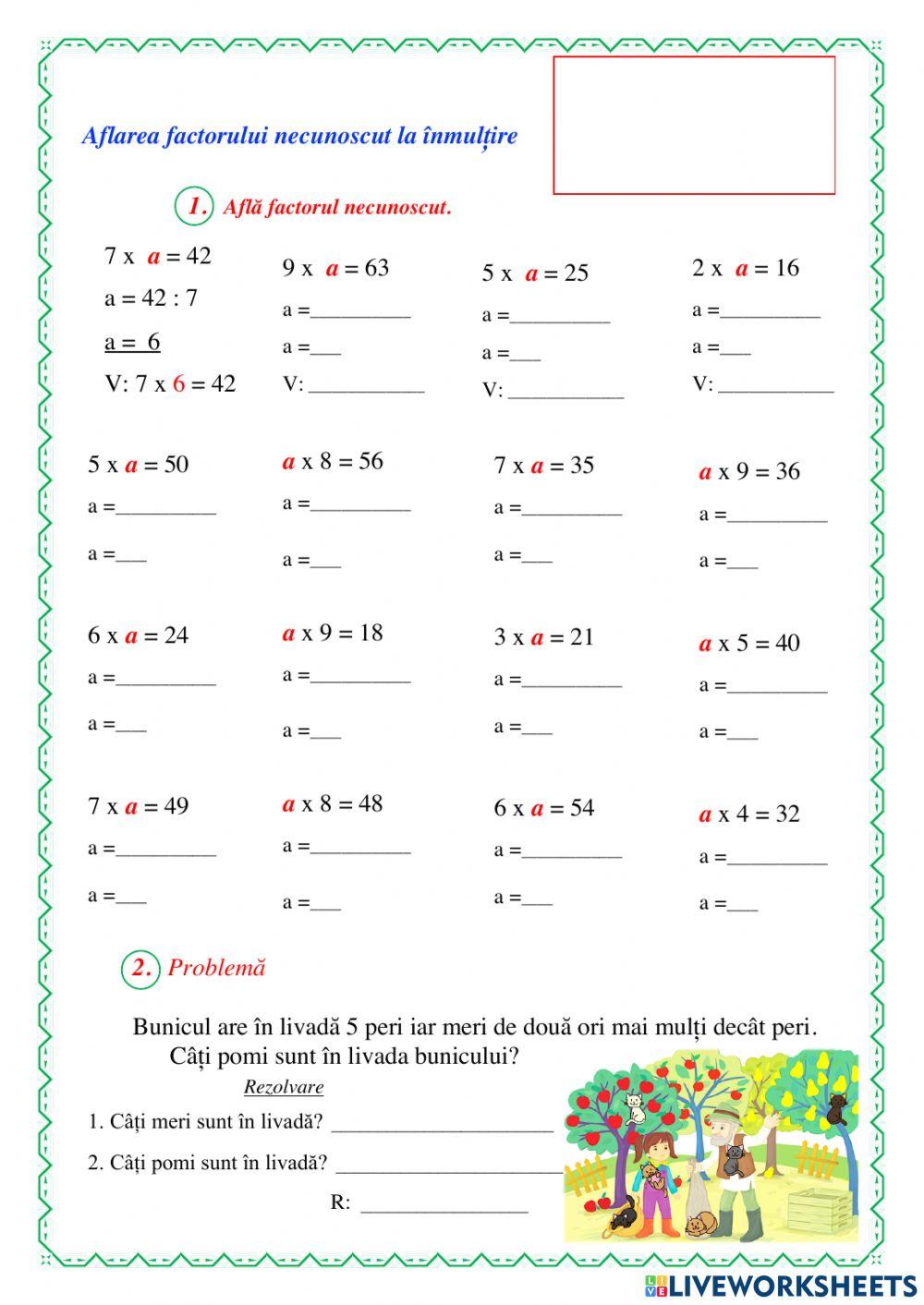Aflarea factorului necunoscut