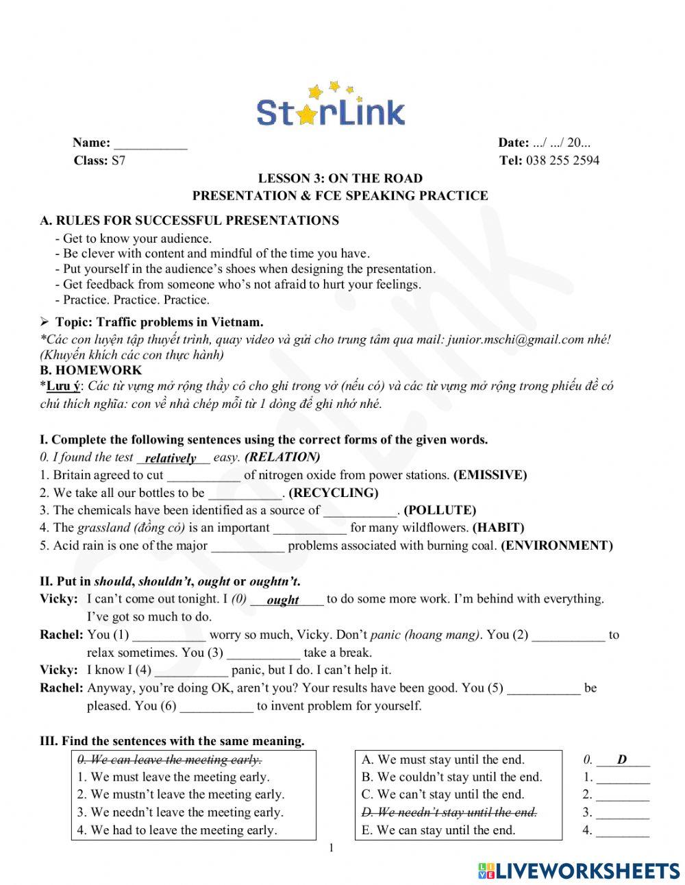 Foreign Teacher-S7-Week 3-Lesson 3-Presentation & FCE Speaking Practice