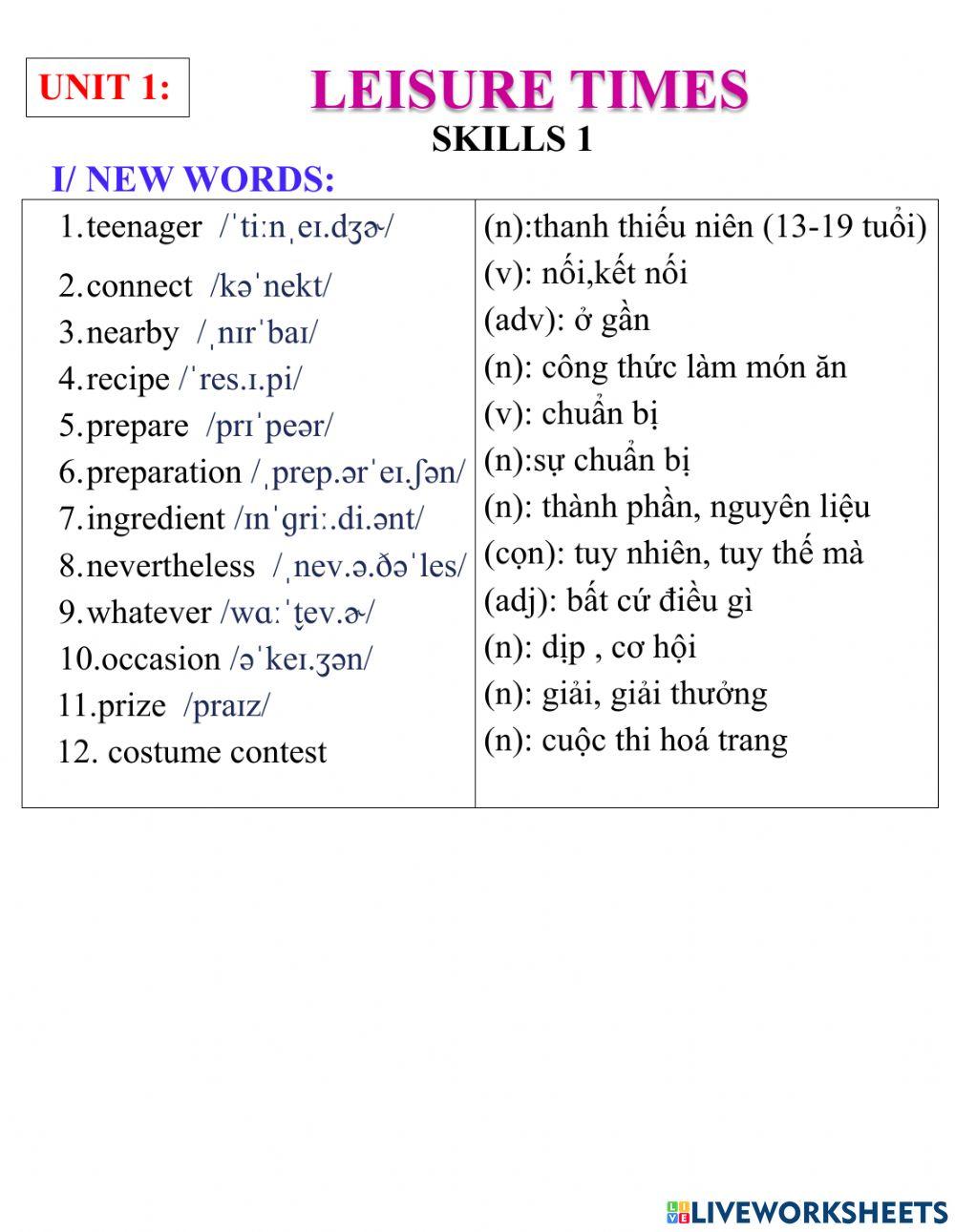 Englissh 8- unit 1- skills 1