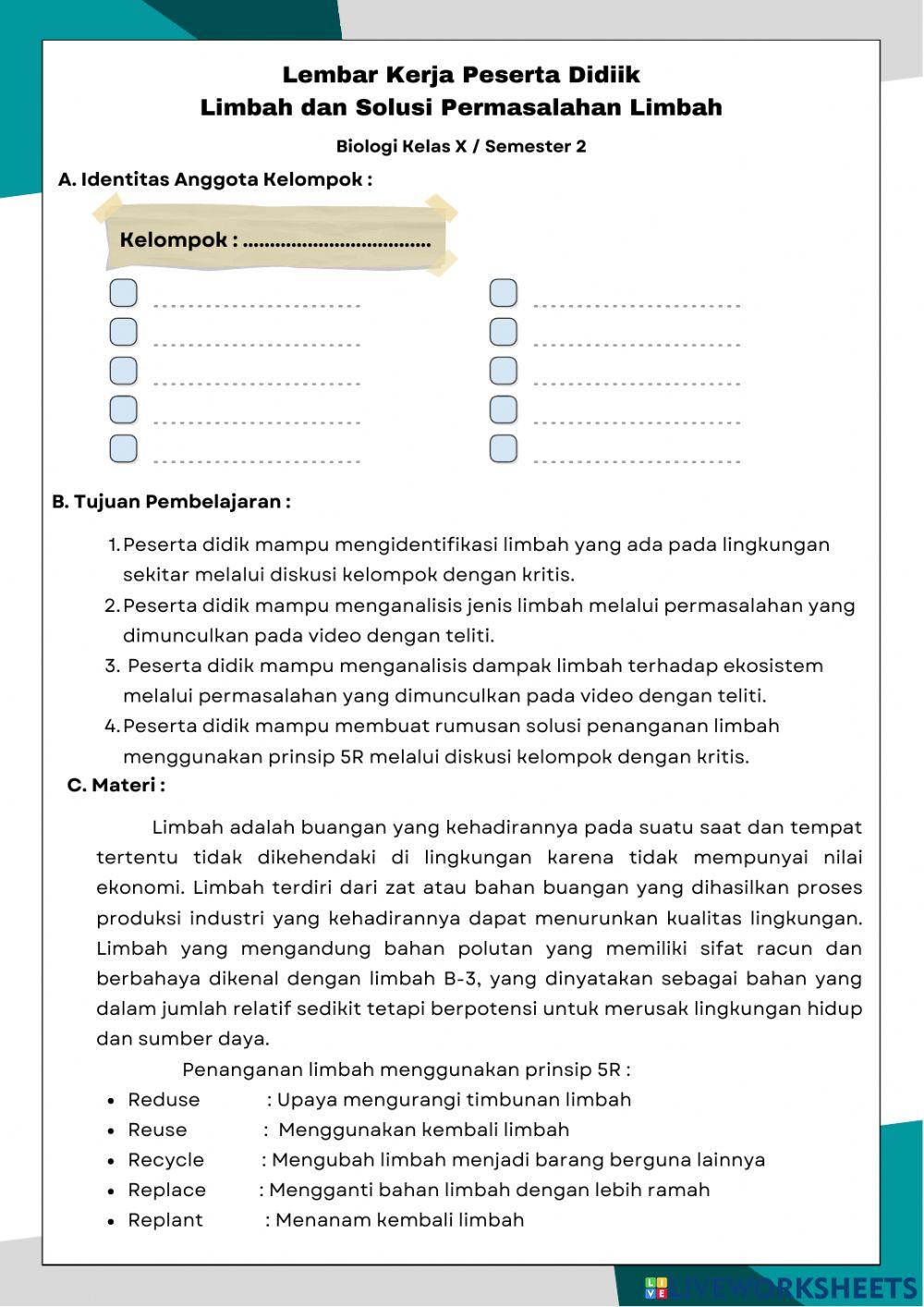 E LKPD materi limbah kelas X