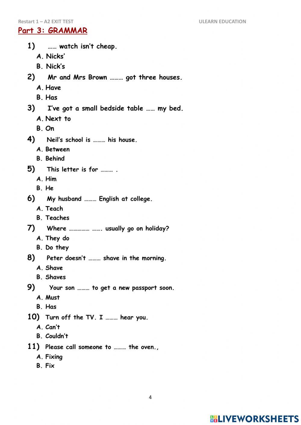 A2 - exit test restart 1