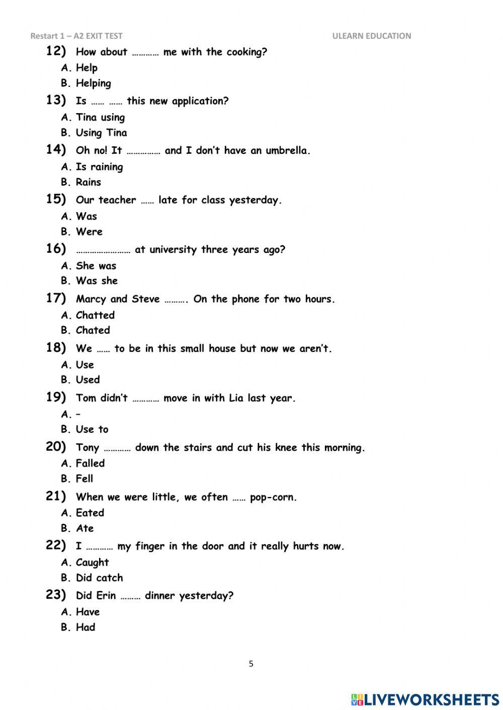 A2 - exit test restart 1