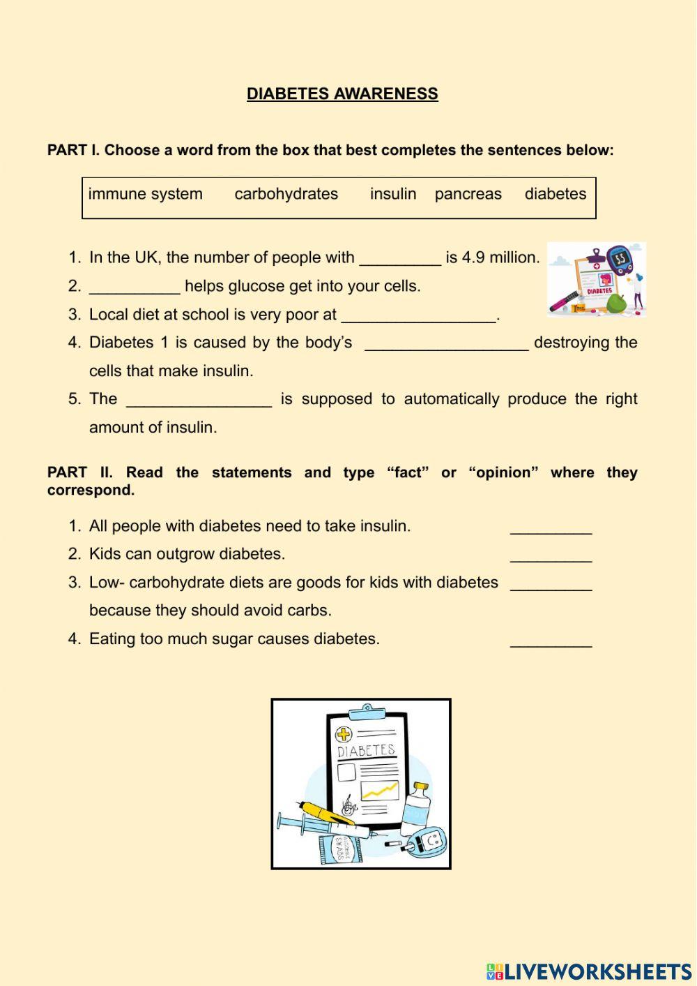 Diabetes Awaren… | Free Interactive Worksheets | 7028168