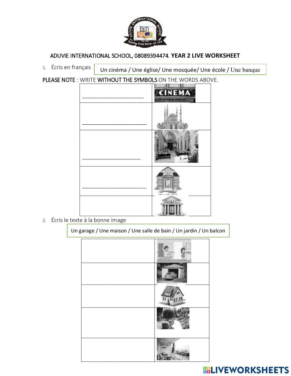 Les lieux dans a ville et les parties de la maison