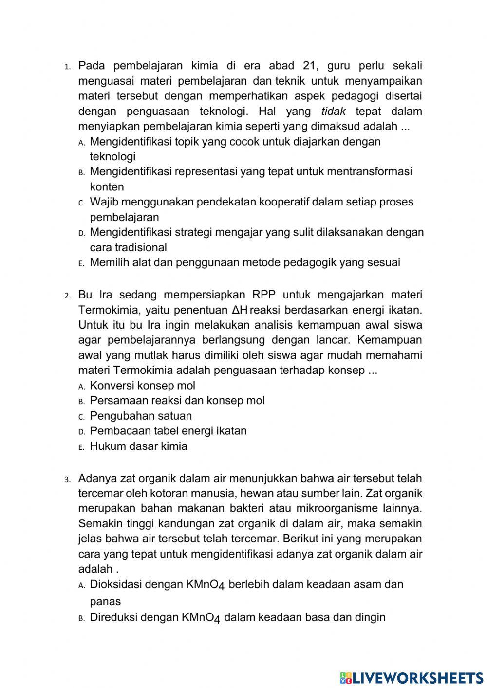 Latihan soal up kimia part 1