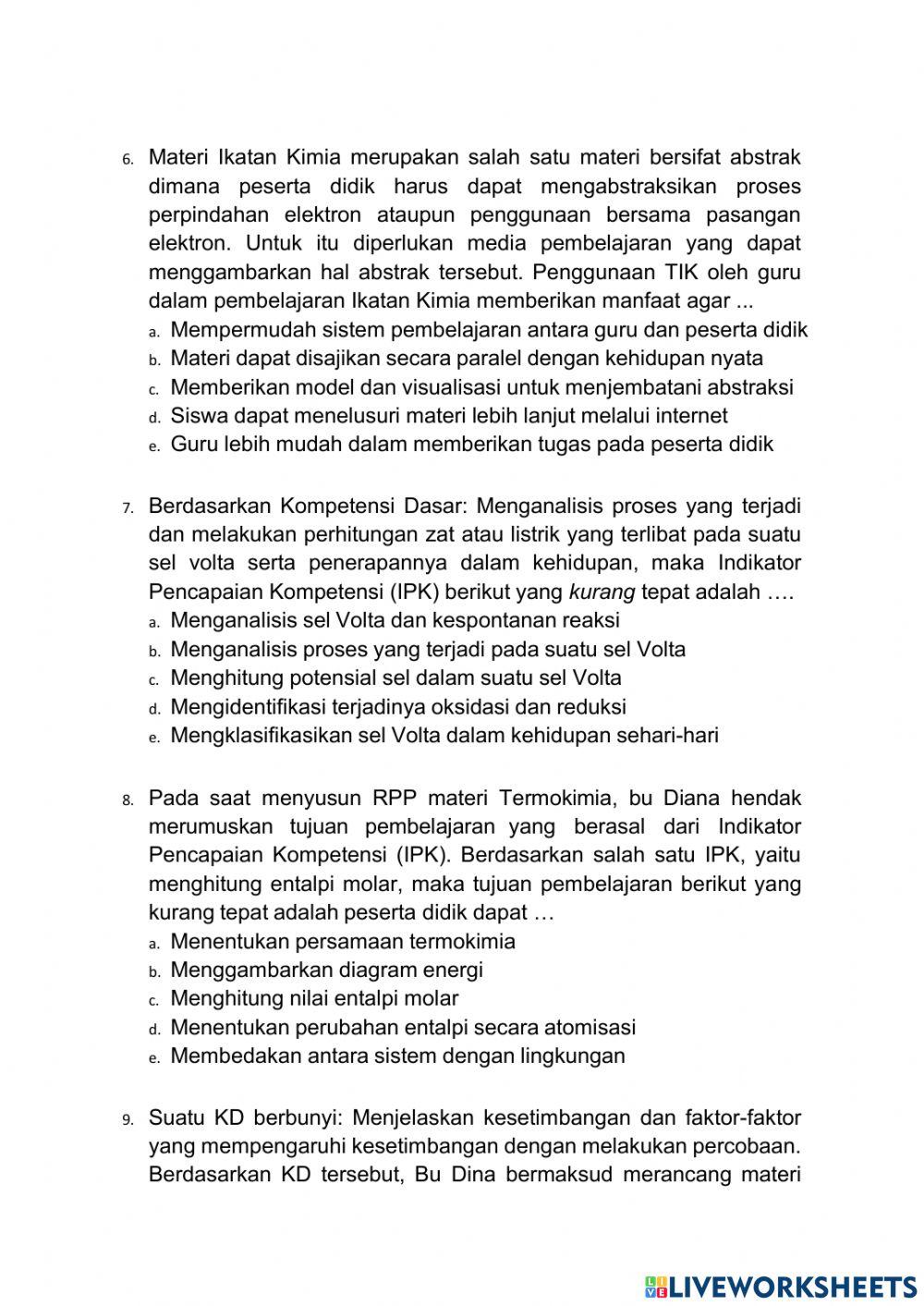 Latihan soal up kimia part 1