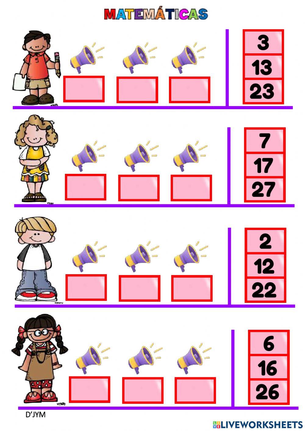 Numeración del 1 al 29