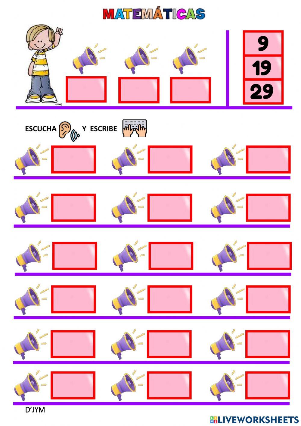 Numeración del 1 al 29