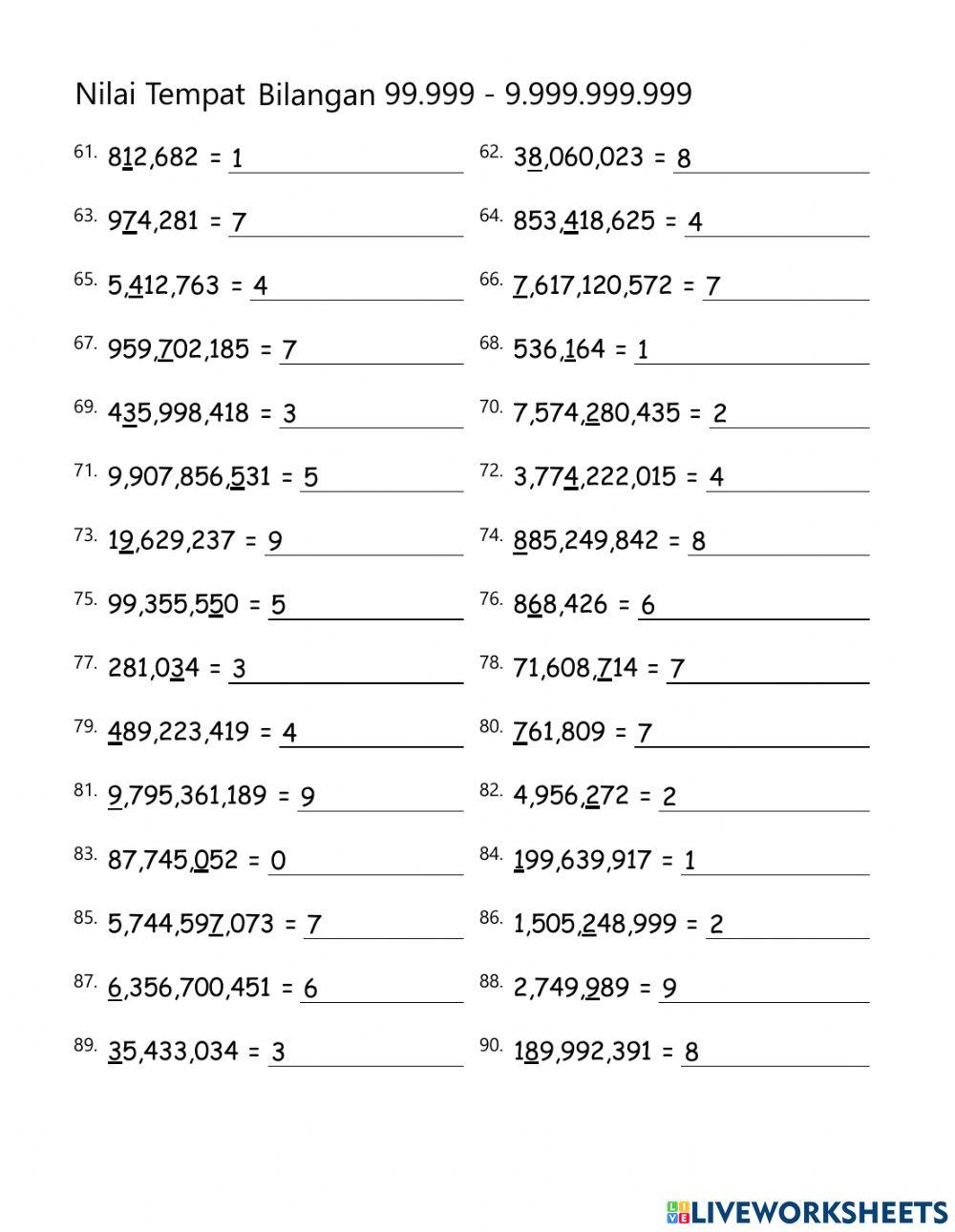 Nilai Tempat Bilangan 99.999 - 9.999.999.999 C