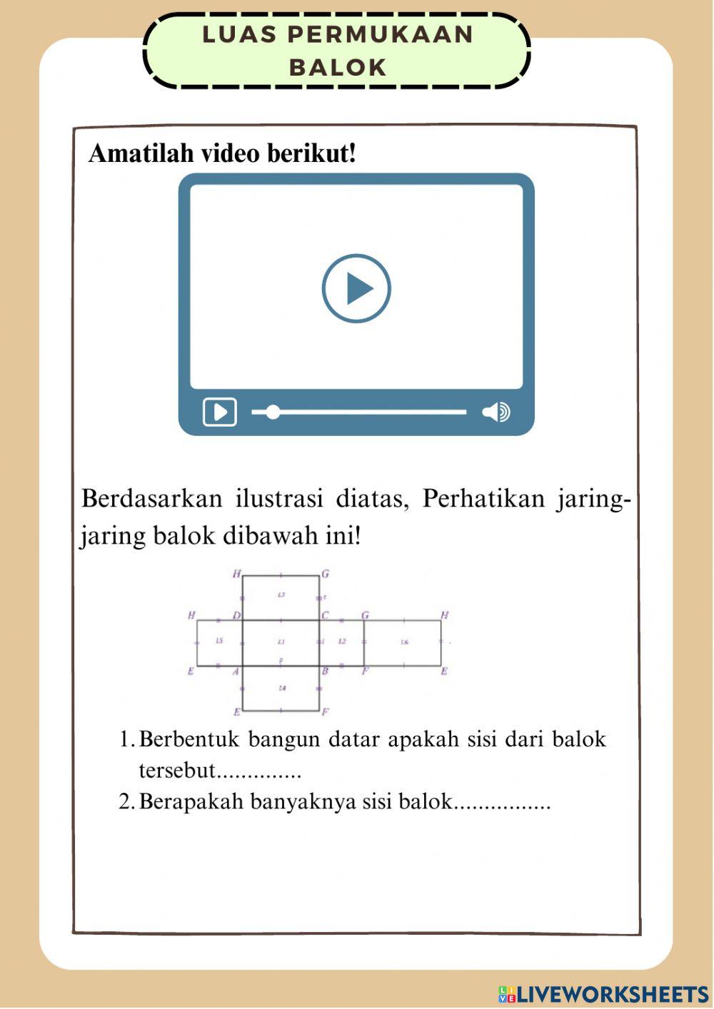 Volume dan Luas Permukaan Bangun Ruang Balok