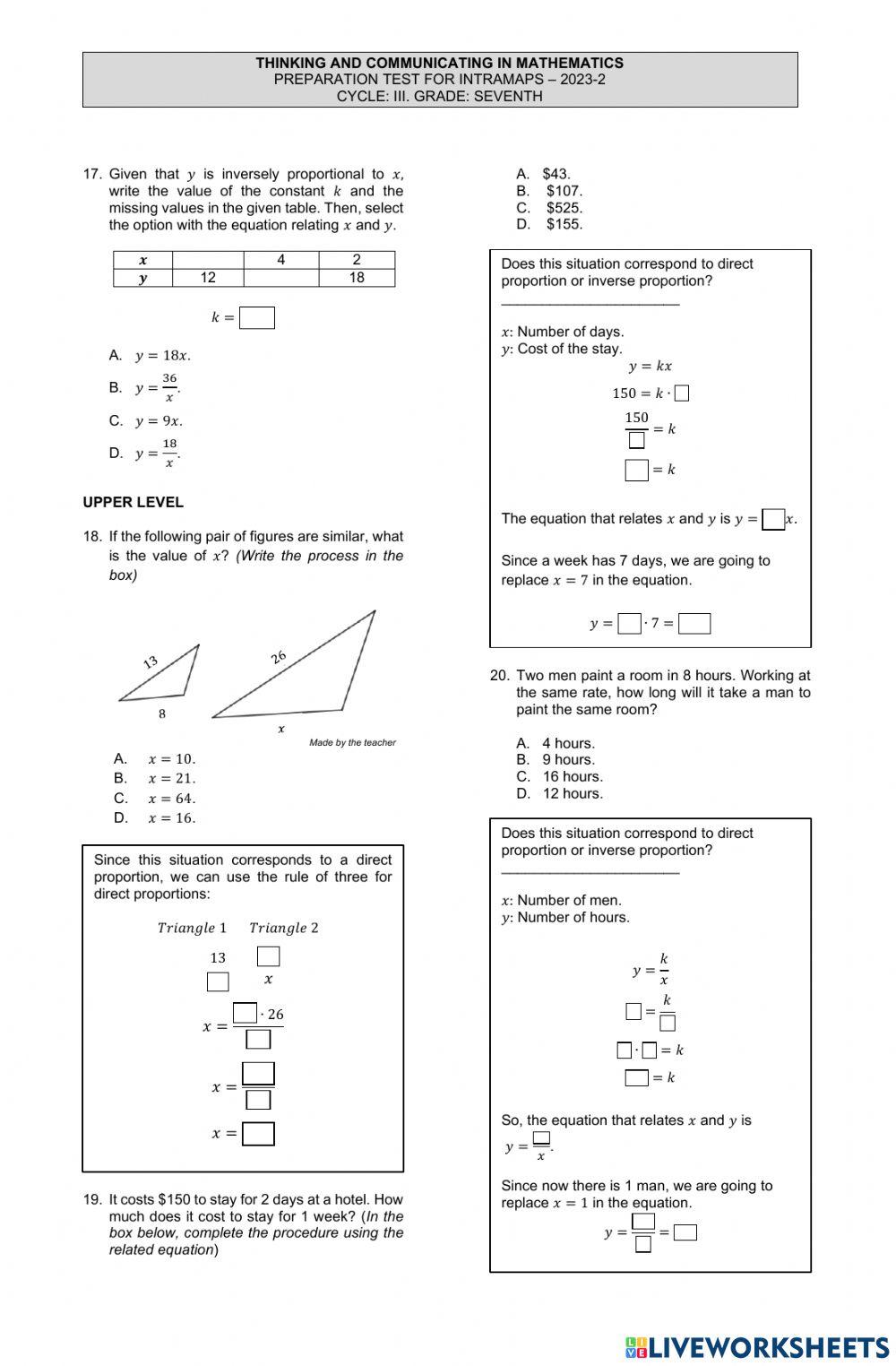 Preparation Test for INTRAMAPS 2 - 7th grade