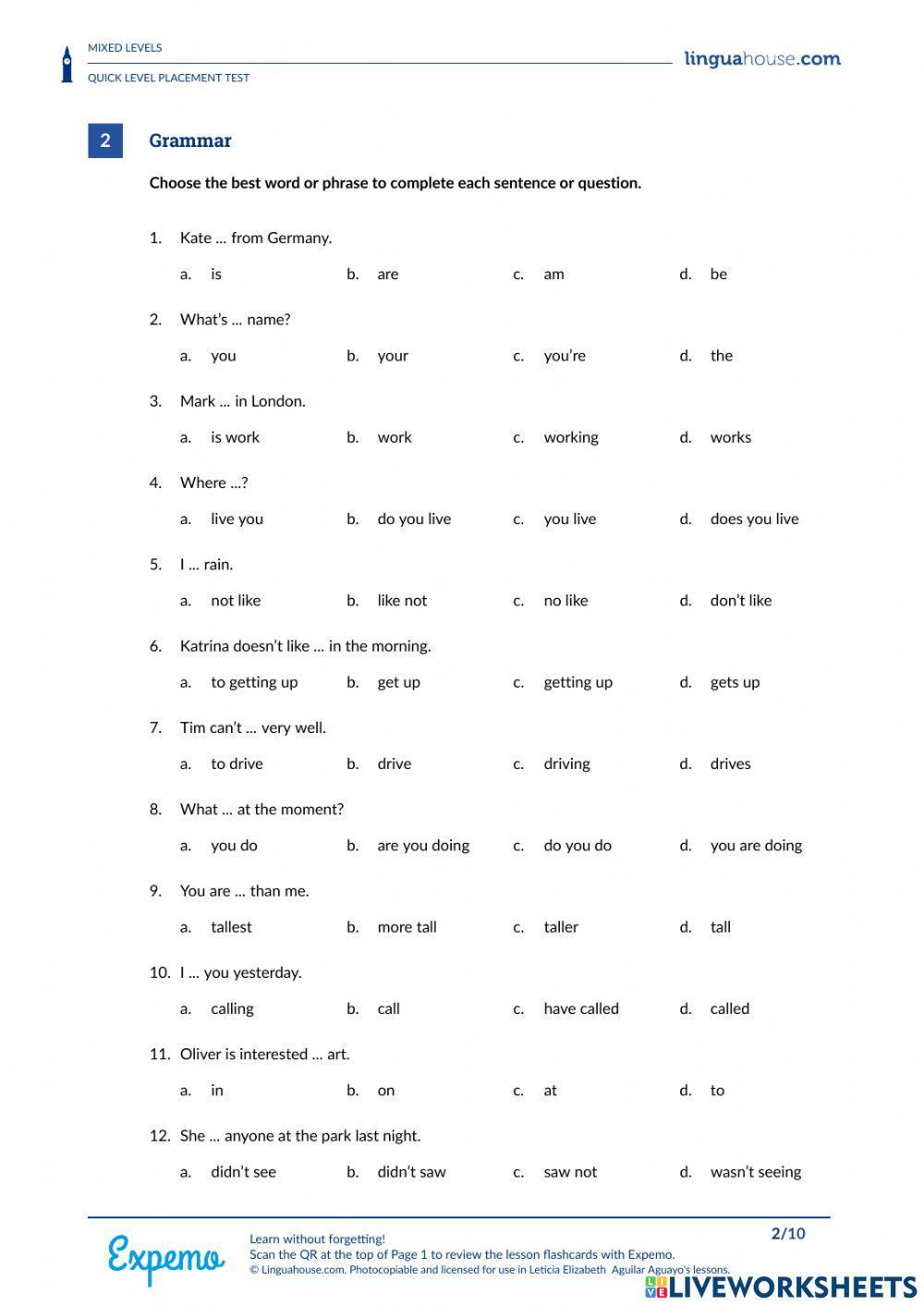 Quick Diagnostic Test