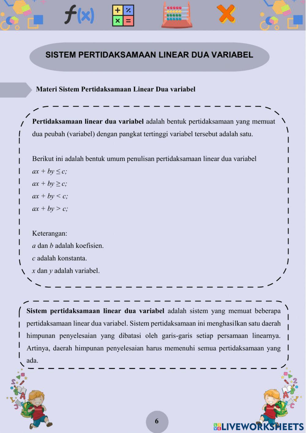 Sistem pertidaksamaan linear dua variabel