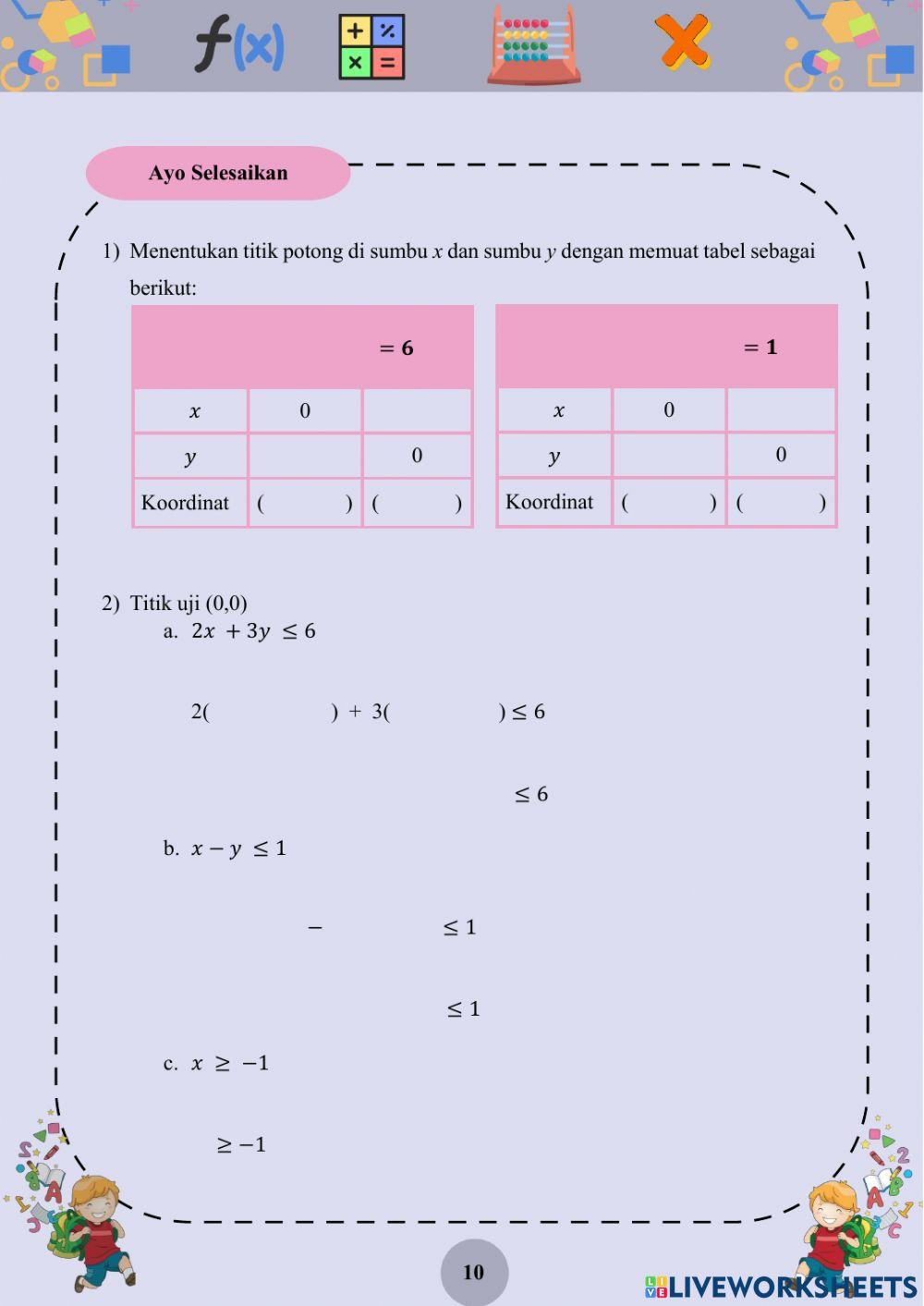 Sistem pertidaksamaan linear dua variabel