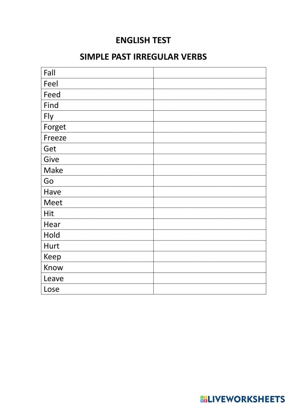 Past Simple Irregular Verbs JUNE 19TH