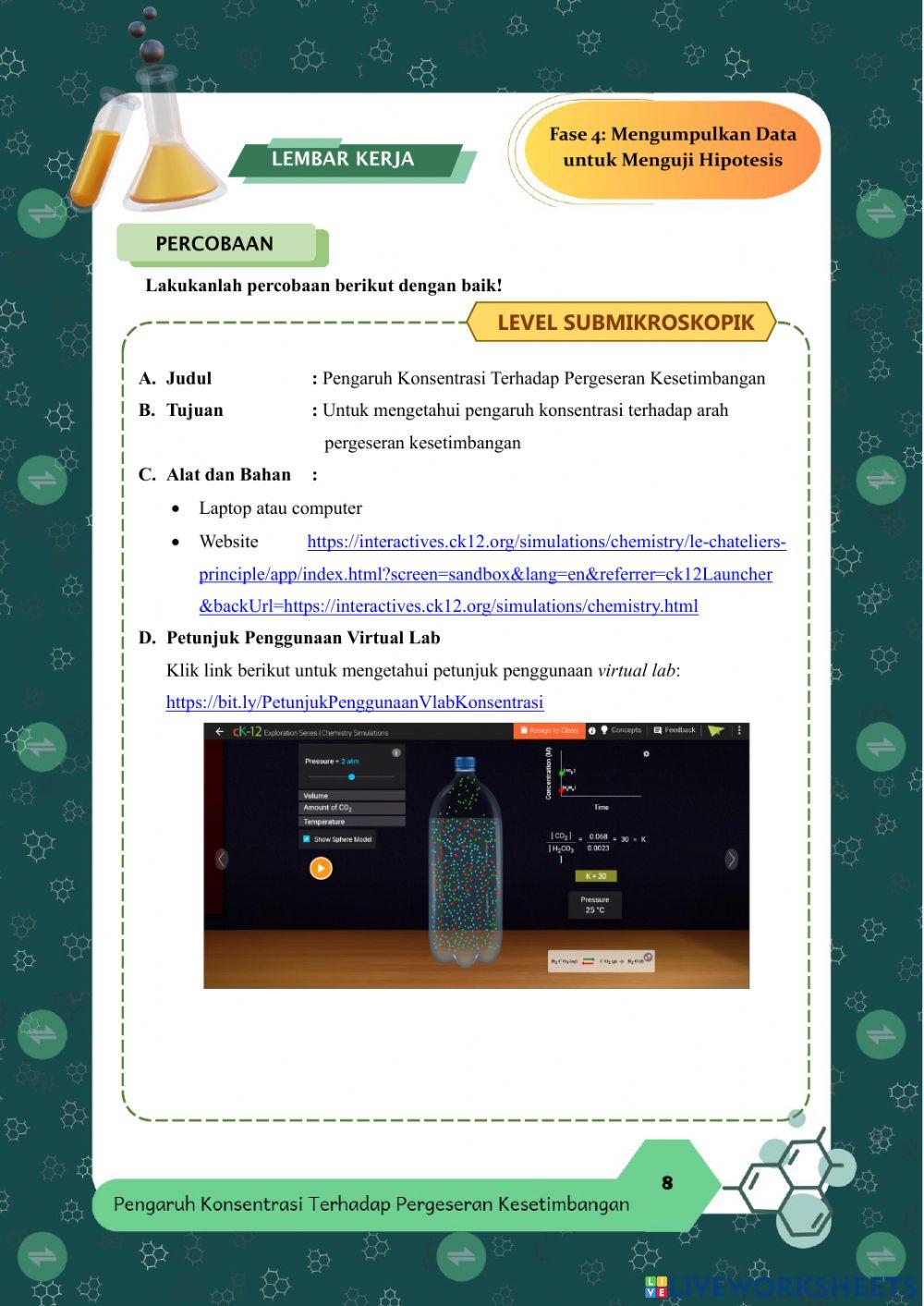 E-LKPD Inkuiri Terbimbing faktor konsentrasi yang mempengaruhi arah pergeseran kesetimbangan kimia