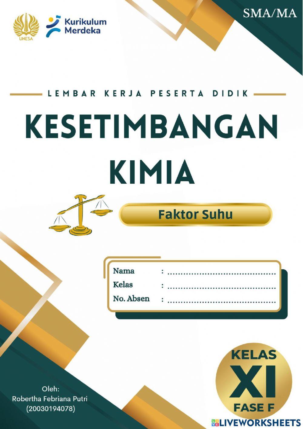 E-LKPD Inkuiri Terbimbing bagian 1 faktor suhu yang mempengaruhi arah pergeseran kesetimbangan kimia