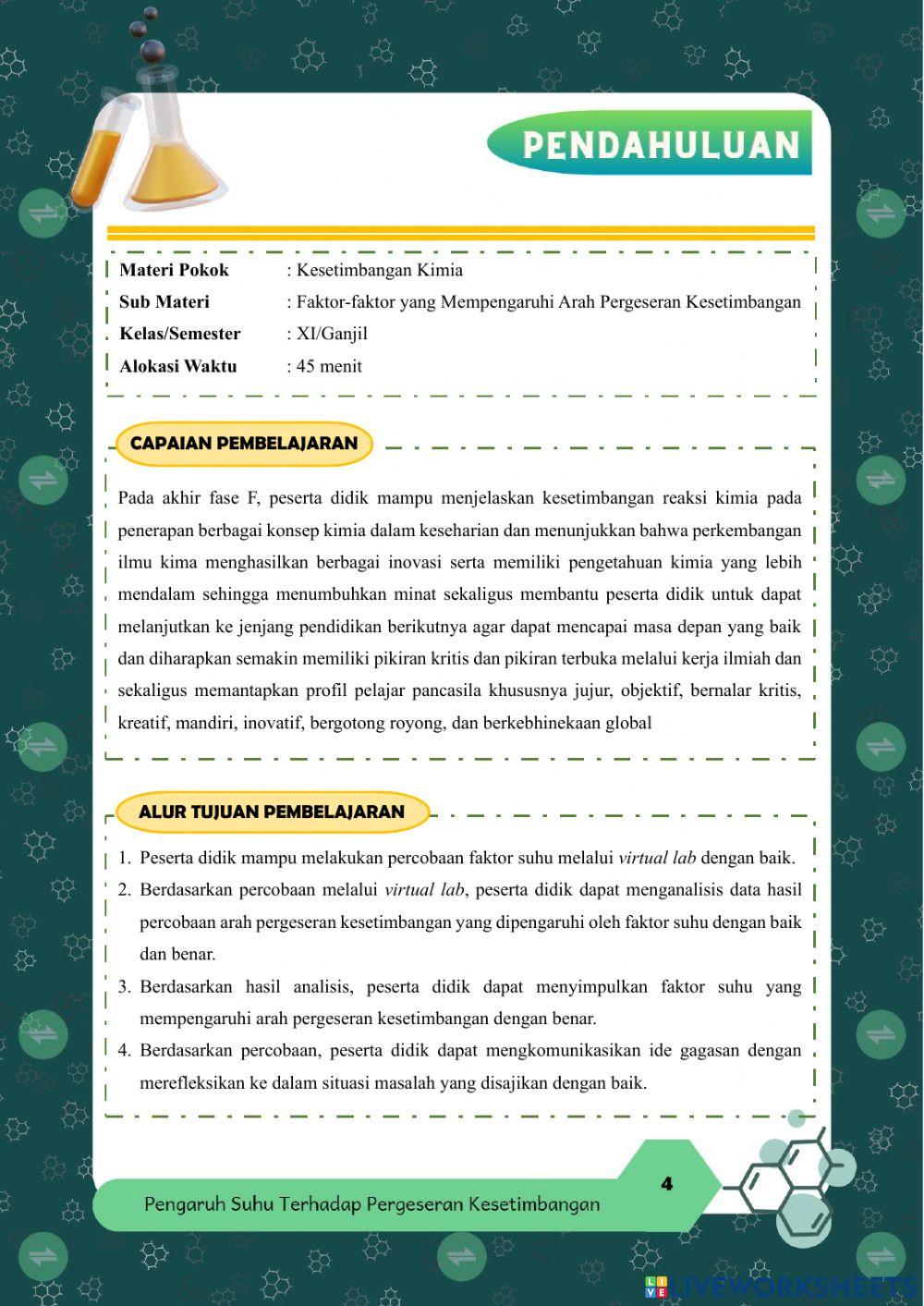 E-LKPD Inkuiri Terbimbing bagian 1 faktor suhu yang mempengaruhi arah pergeseran kesetimbangan kimia