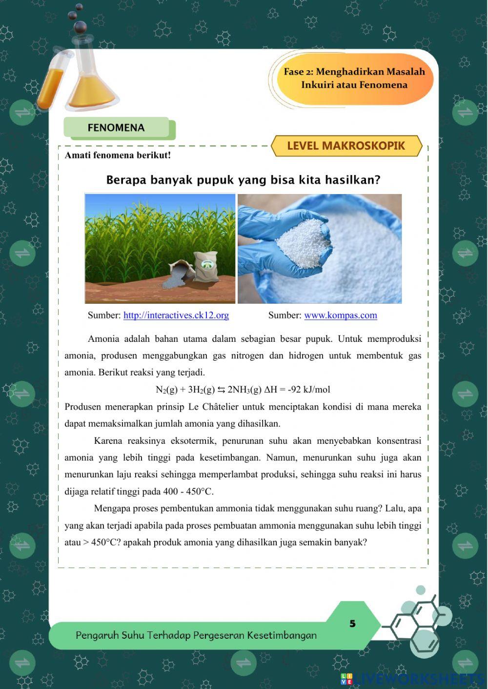 E-LKPD Inkuiri Terbimbing bagian 1 faktor suhu yang mempengaruhi arah pergeseran kesetimbangan kimia