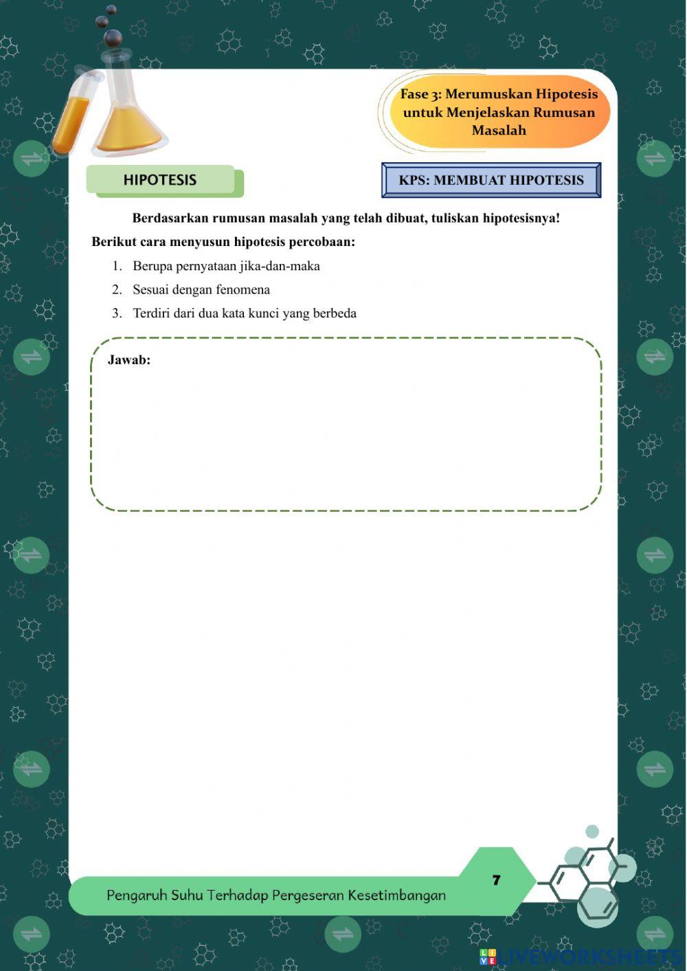 E-LKPD Inkuiri Terbimbing bagian 1 faktor suhu yang mempengaruhi arah pergeseran kesetimbangan kimia
