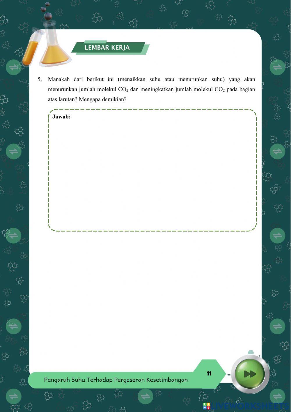 E-LKPD Inkuiri Terbimbing bagian 1 faktor suhu yang mempengaruhi arah pergeseran kesetimbangan kimia