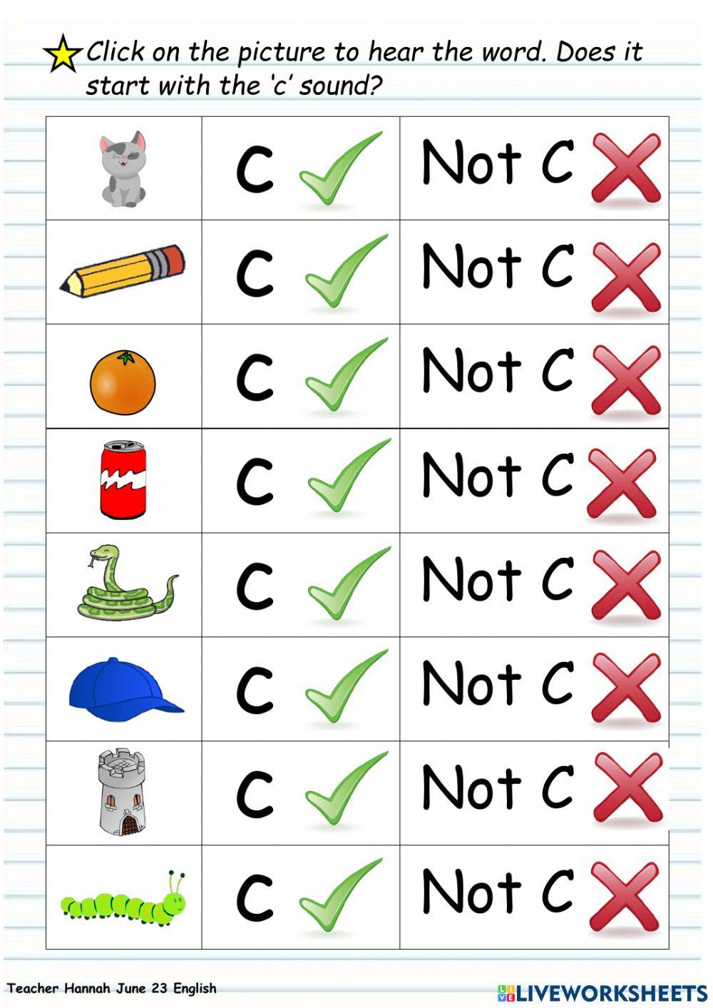 Phonics The C sound online exercise for Live Worksheets